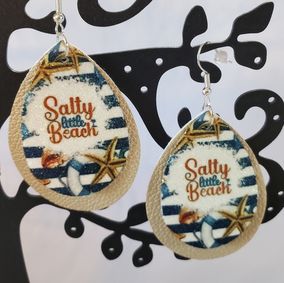 Salty Little Beach Faux Leather Teardrop Earrings - Picture 3 of 13